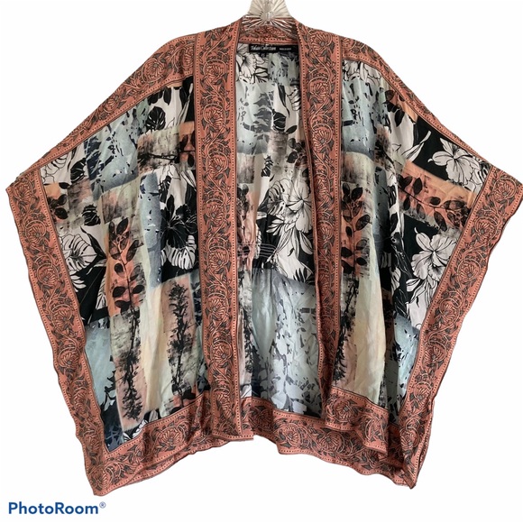 Tolani Collection Multi Pattern Block Print Floral Draping Kimono Jacket Sz XS - Picture 2 of 8